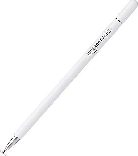 Amazon Basics Capacitive Stylus Pen for iOS and Android Touchscreen Devices, Fine Point Disc Tip, Lightweight Metal Body with Magnetic Cover (White)