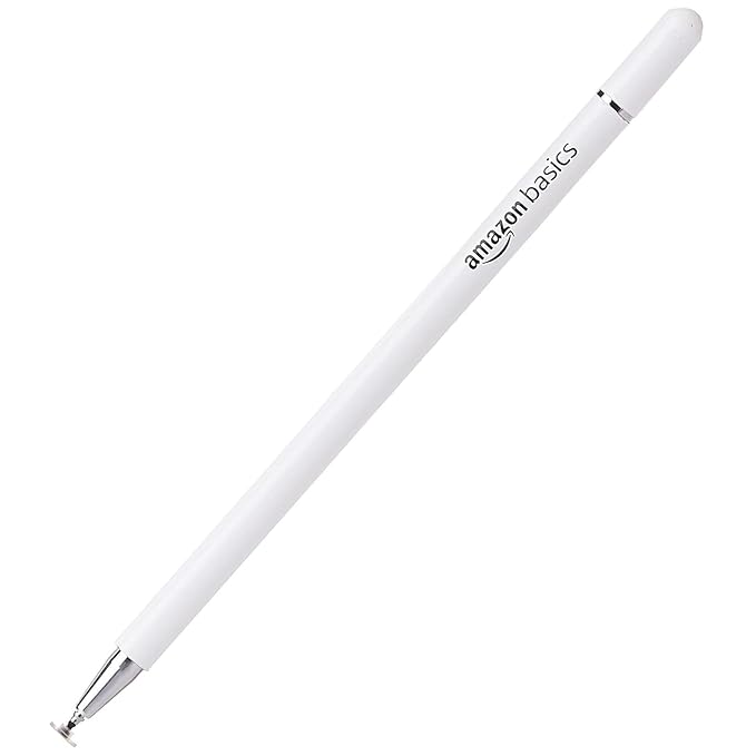 Amazon Basics Capacitive Stylus Pen for iOS and Android Touchscreen Devices, Fine Point Disc Tip, Lightweight Metal Body with Magnetic Cover (White)