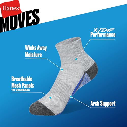 Hanes Boys' Moves Ankle, Breathable Mesh Performance Socks, Moisture-Wicking, 10-Pack3