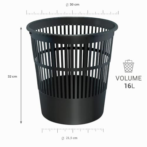 Waytex 931070 Poubelle de bureau noir – Corbeille à papier en plastique ajouré pour bureau, chambre– Contenance 16L – Couleur Noir – vue 2