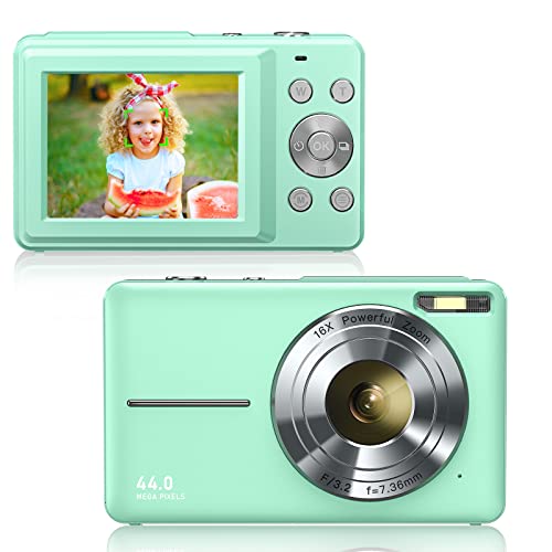 CAMKORY Digitalkamera Fotokamera FHD 1080P 44MP Fotoapparat 16×Digitalzoom Einfache Bedienung Kompaktkamera Kinder Anfänger Kreatives Geschenk Grün Cover