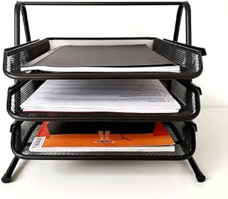D.RECT Metalowe Szufladki na Dokumenty z 3 Wysuwanymi Półkami na Dokumenty - Organizer na Biurko A4 - System Porządkowania do Biura, Kolor Czarny