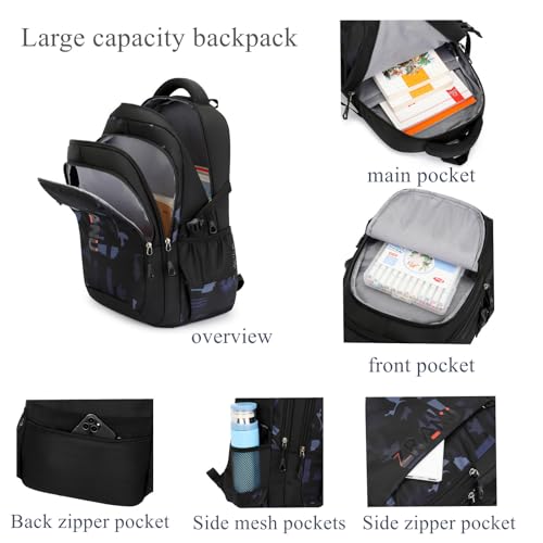 EKUIZAI camouflage print Boys Backpack Kids Schoolbag Black Cool Backpack for Teen Boys3