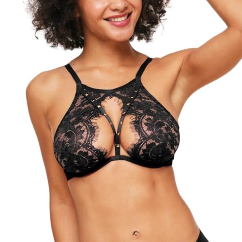 Adore Me Emmeline Unlined Underwire Bra - 30A-38DD High-Neck Lace Bra for Women with Stud Detail & Adjustable Straps