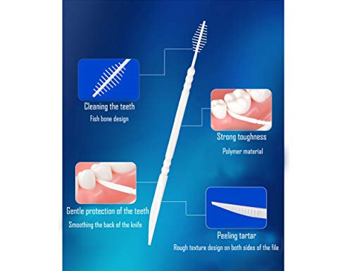 LBY 600pcs Plastic Toothpicks, Interdental Toothpicks With Radian Knife and Brush Shape, Toothpick Teeth Cleaning Tool, Plastic White
