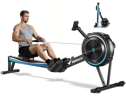 MERACH R50 Pro Air Rowing Machine for home, 440LBS | Level 10 Resistance, Extended Rails, Suitable for Larger People, Easy to Assemble, Smart storage, air resistance system