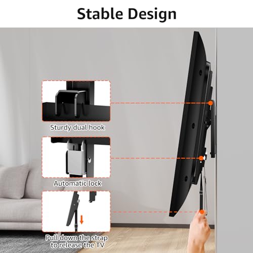 ELIVED Tilting TV Mount for Most 37-75 Inch tv, Low Profile TV Mount Fit 16", 18", 24" Stud with Loading Capacity 132lbs, Max Vesa 600 x 400mm, Universal Tilt Wall Mount Bracket. - Thumbnail 6