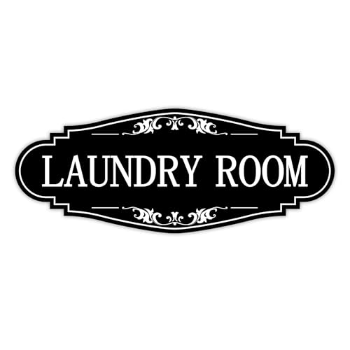 Laundry Room Door Sign for Business and Home,Self-Adhesive Waterproof Cute Laundry Room Door Sticker Decals for House, Apartment, Hotel Laundromat Decor(Black)