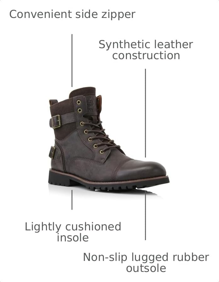 Image of Polar Fox Men's Military Style Combat Boot Collection | Men's Cap Toe Ankle Boots with Lace-Up & Side Zipper