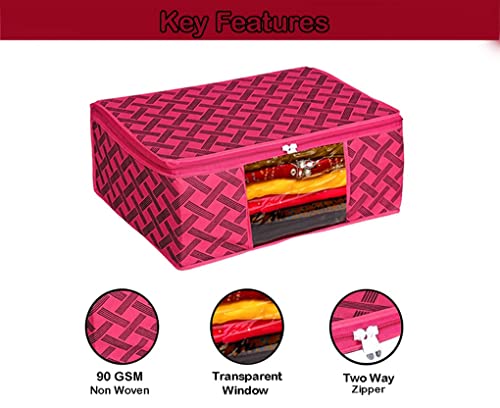 Image of Saree Organizer For Wardrobe - Foldable Saree Covers With Zip, Multipurpose Storage Bag For Suit, Lehanga, Dress Packing With Transparent Window, Pack of 9