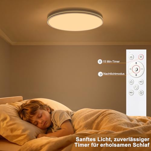 44W Deckenlampe LED Deckenleuchte Ø37cm - Smart RGBIC Deckenlampen Dimmbar mit Fernbedienung - Deckenlampe mit Tageslicht-Nachbildung für die perfekte Atmosphäre in Wohn- und Schlafzimmer