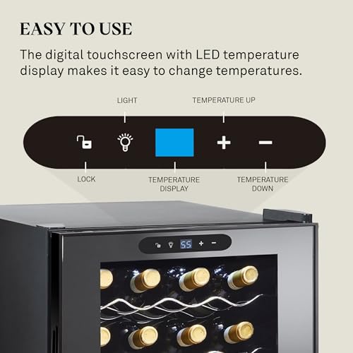 Image of Wine Enthusiast 20-Bottle Compressor Wine Cooler - Freestanding 1.8 Cu. Ft. Wine Refrigerator for Home & Kitchen, Energy-Efficient Cooling of 41-64F, Adjustable LED Touchscreen & Temperature Display
