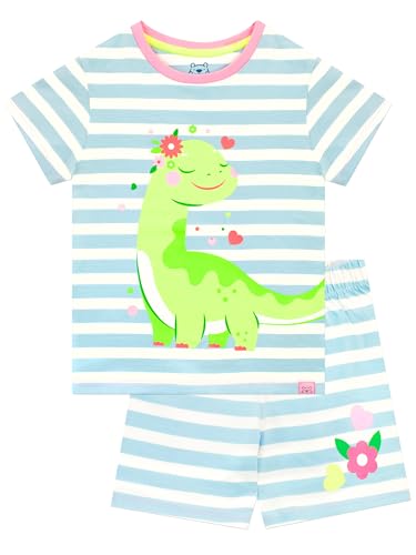 Harry Bear Dino Schlafanzug Mädchen | Dinosaur Schlafanzug Kinder | Kurzarm Schlafanzüge Für Mädchen | Blau 110