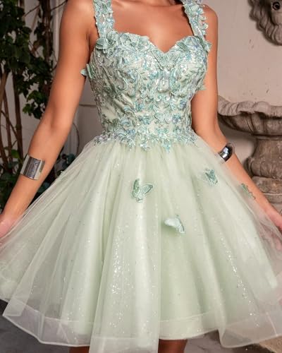 BONOYUER Off The Shoulder Tulle Homecoming Dresses for Teens 3D Butterfly Short Prom Dress Glitter Quinceanera Dress2