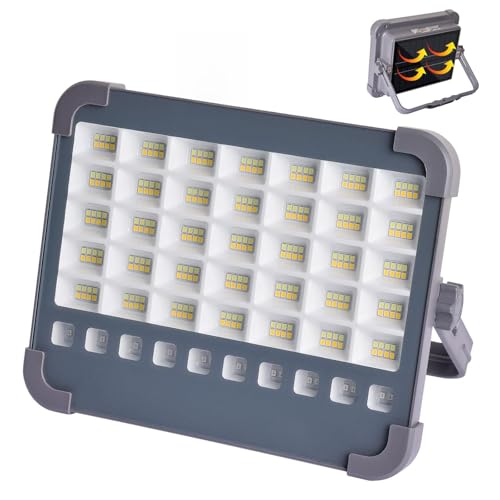 MASMEJOR Faro LED Ricaricabile 100W, Faretto LED Ricaricabile 10000LM 6000mAh con Pannello Solare, 5 Modalità di Illuminazione, Faro a Batteria Ideale per Campeggio, Lavoro, Pesca