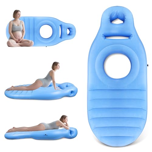 Almohada Inflable de Embarazo, Colchoneta de Yoga con Agujero, Colchón Cama de Aire Flocada para Embarazadas, Colchoneta para Dormir Boca Abajo, Soporte Corporal Completo para Aliviar el Dolor