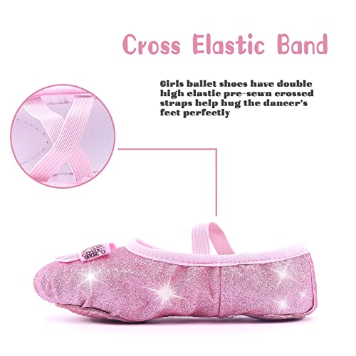 Girls Ballet Shoes Glitter Split-Sole Dance Slippers Toddler Kid Practice Shoes Flats Soft Lightweight With Elastic Laces For Performance Gymnastics Yoga Glitter Pink 9 #TOP4
