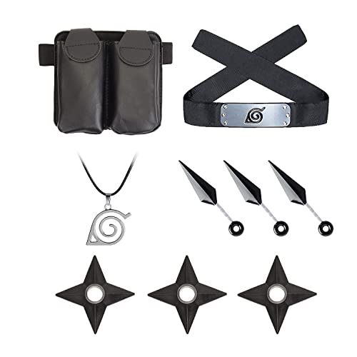 Cosplay Anime Naruto Accessoires Ninja Costume Props Konoha Bandeau Collier Pendentif Noir Double Sac Plastique Jouet for Ninja Themed Party Cover