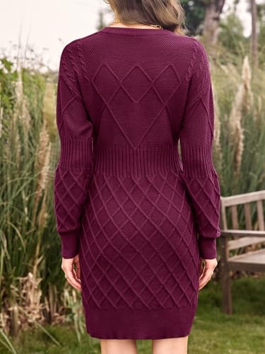 Dyexces Womens Sweater Dress Long Sleeve Crewneck Diamond Knit Sweater Dresses Sexy Slim Fit Pullover Dress3