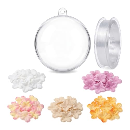 Bekecidi 2.3 Inch Clear Fillable Ornament Balls 10 Pack with Artificial Flowers, 5 Colors 100pcs & 100m Hanging String for DIY Craft Decoration