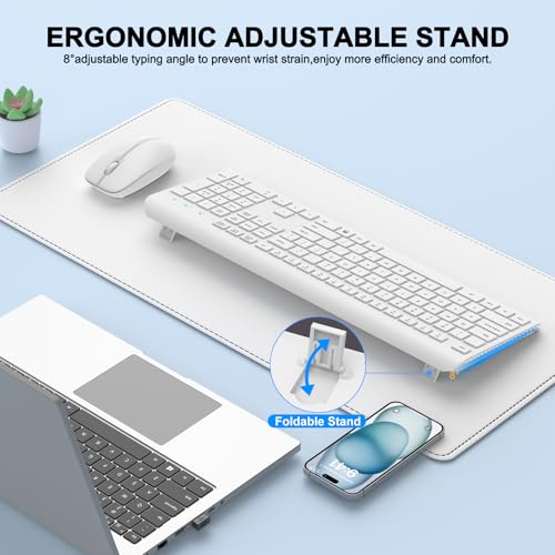 Wireless Keyboard and Mouse Combo, Full Size Silent Ergonomic Keyboard and Mouse, Long Battery Life, Optical Mouse, 2.4G Lag-Free Cordless Mice Keyboard for Computer, Mac, Laptop, PC, Windows(White) by EDJO - Image 4