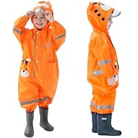 Kids Toddler Rain Suit for boys girls One Piece Hoodie Zipper Cute Cartoon Tiger Waterproof Rain Jacket 1-3 years S Size