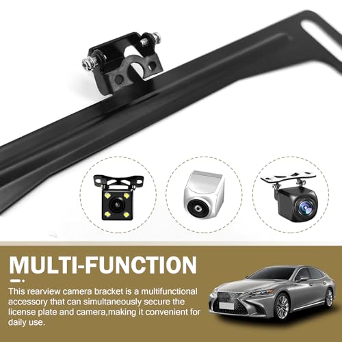 Image of Pack-1 Car License Plate Frame Rear View Camera Bracket, 7.8 inch x 1.4 inch US Standard Metal Rust-Proof License Plate Holder, 0.59 inch Reversing Camera Mounting Bracket, Universal for Cars (Black)