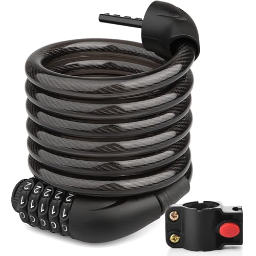 Diyife 180 CM Candado de Bicicleta con Combinación de 5 Dígitos, Candado de Alta Seguridad para Bicicletas, Motos, Scooters, Cortadoras de Césped...