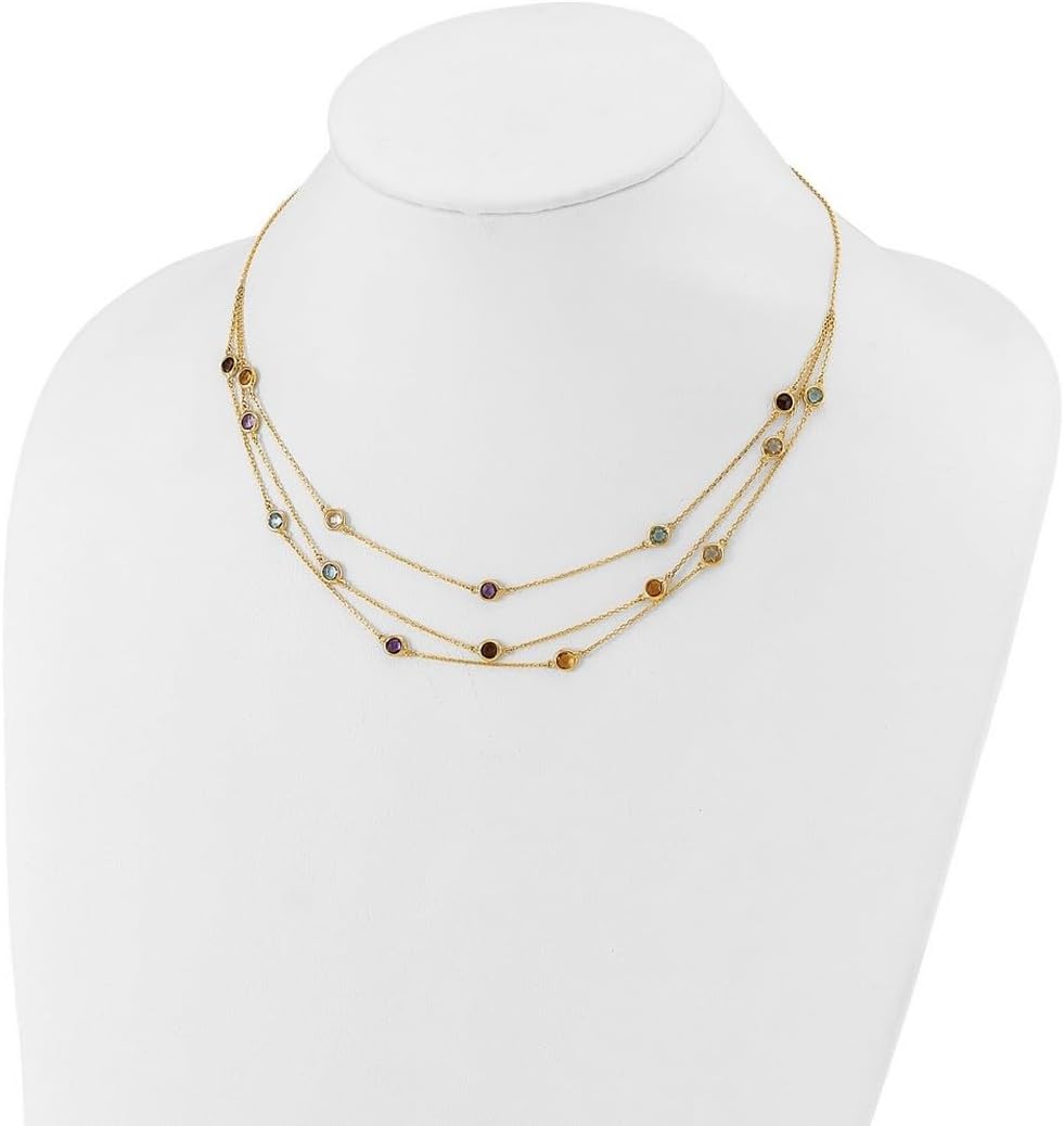 JewelryWeb 14k Gold Smoky Quartz White Quartz Bt Ci Am 3-strand Necklace 17 Inch Strand Necklace for Women