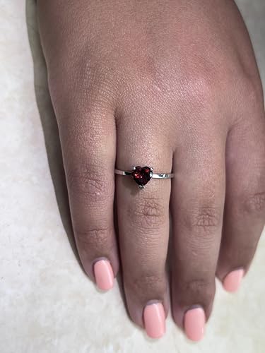 925 Solid Sterling Silver Heart-Shaped Genuine Garnet Ring for Women - Solitaire Engagement Ring - 1.2 Carat Red Heart Ring in 4-12 Ring Sizes - January Birthstone Rings for Women - Garnet Jewelry Gift For Her4