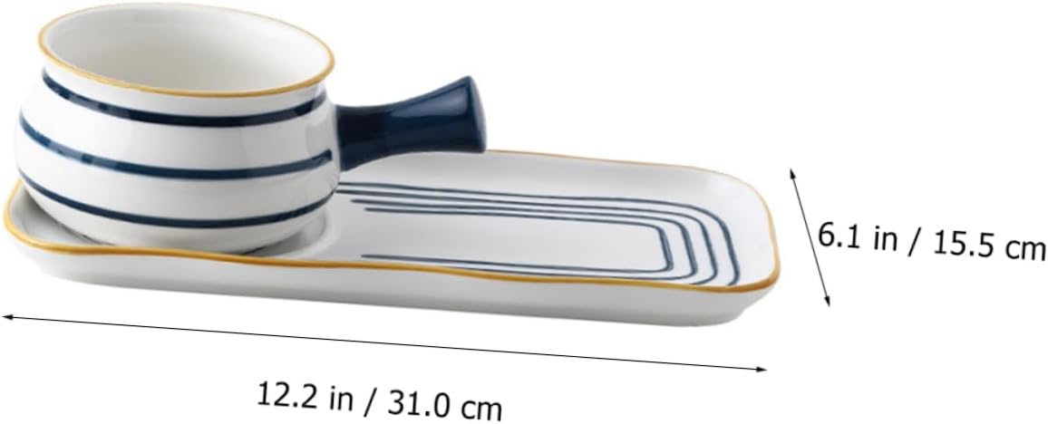 ABOOFAN Hand-Painted Ceramic Milk Pan Set 650ml Soup Pot with Tray Noodle Pot for Cooking and Serving for Home Use