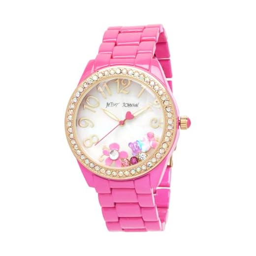 Betsey Johnson Women's Watch - Glitteratzi Wristwatch, 3 Hand Quartz Movement: BJW017PU, Size One Size, Pink Pearlized