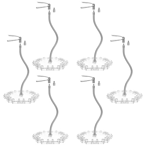 SveLoSolt 6 Pack Metal Adjustable Action Figure Stand Clear Base with Metal Soft clamp & 3mm Peg Action Figure Display Stand Compatible with Gundam HG RG BB SD SHF 1/144 Scale Figures Model