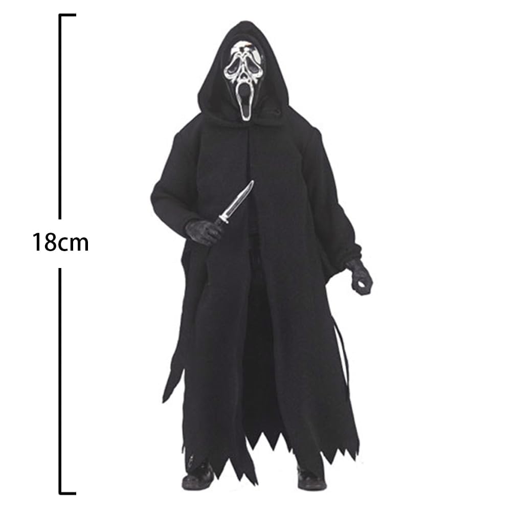 Figurine Ghostface - Figurine d'anime Ghostface - 18 cm - Articulations mobiles (avec accessoires) - Modèle de pose debout - Statue en PVC - Décoration d'intérieur - Cadeaux