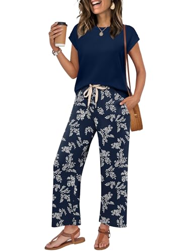 Image of WIHOLL Two Piece Sets for Women Summer Spring Outfits Lounge Sets Beach Vacation Clothes Airport Travel Matching Clothing