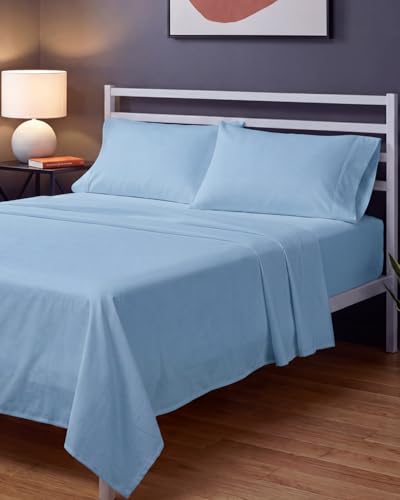Image of Sleepy Town Queen Size Bed Sheets - 4 Piece - Queen Sheet Set - Extra Soft, Comfy & Cooling - Easy Care - Shrinkage, Wrinkle & Fade Resistant - Brushed Microfiber - Deep Pocket Bed Sheets (Light Blue)