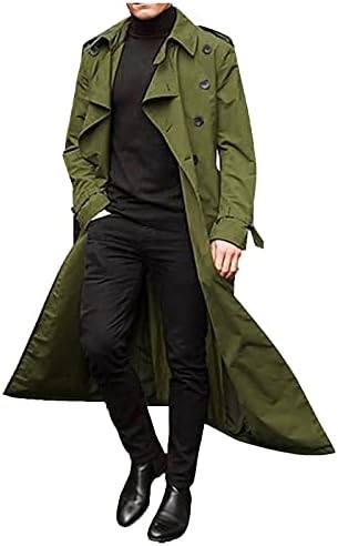 Men Trench Coat Winter Long Jacket Double Breasted Overcoat Men's Classic Wool Trench Overcoat Long Coat Jackets(Green,XXL)