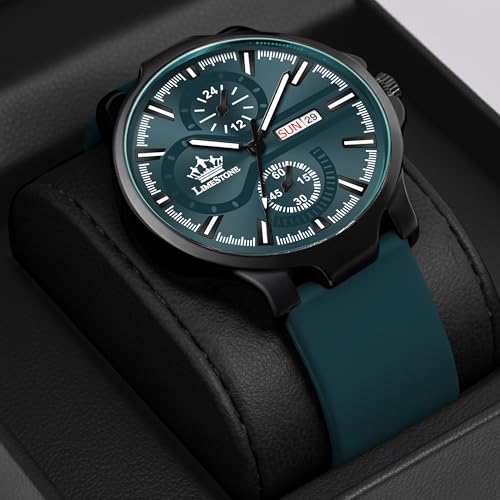 Image of LIMESTONE Men's Analog Quartz Watch with Day & Date Display, Leather /Silicone Strap - Casual & Formal Wrist Watch for Men