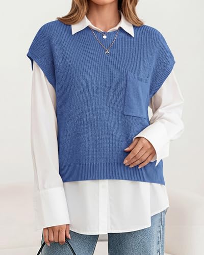 Image of KIRUNDO Summer Fall Short Sleeve Sweater for Women 2026 Casual Sweater Vest Cotton Knit Pullover Tank Tops Fashion Clothing