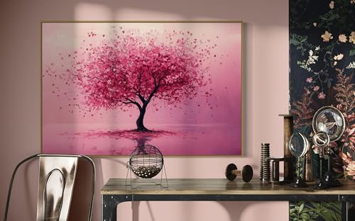 Toile imprimée Arbre rose 80x120cm avec cadre intérieur pour déco murale