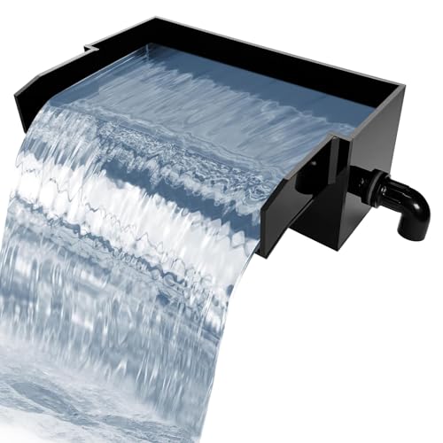 Pool Fountain,Acrylic Waterfall Spillway Pond Fountain,Includes Waterfall Box,Filter Media,Pipe Connector,12 Inches Black Pool Water Feature for Garden Patio,Backyard Koi Pond Decor