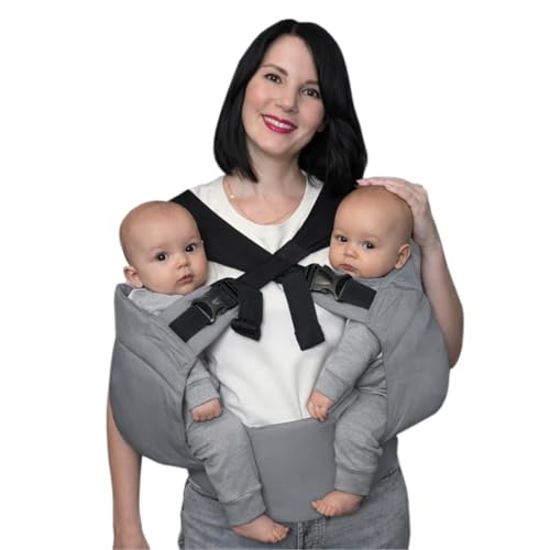 Image of Twin Hip Carrier for Babies Grey – Ergonomic 100% Cotton Baby Carrier for Twins, Ages 4–18 Months (10–33 lbs Each) | Comfortable, Adjustable & Supportive Hip Seat Carrier | Babywearing for Two