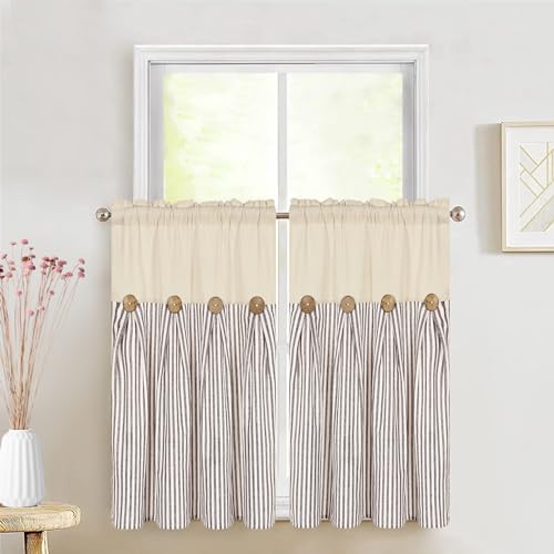 ASPMIZ Cotton Linen Kitchen Curtains 36 Inch Length, Farmhouse Rod