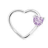 OUFER Body Piercing Jewelry 16 Gauge Clear Heart CZ Left Closure Daith Cartilage Earring Heart Tragus Earrings Piercing (White Purple)