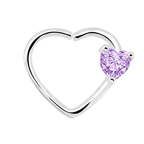 OUFER Body Piercing Jewelry 16 Gauge Clear Heart CZ Left Closure Daith Cartilage Earring Heart Tragus Earrings Piercing (White Purple)