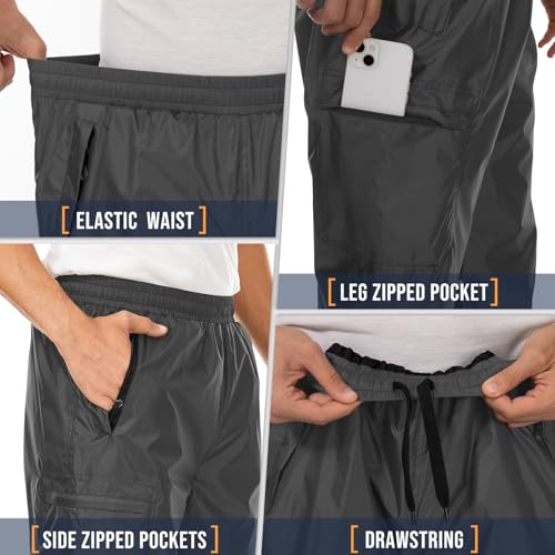 Men's Rain Pants Waterproof Over Pants with Zipper Pocket, Wind Proof Outdoor Cloth for Hiking, Fishing, Golf4