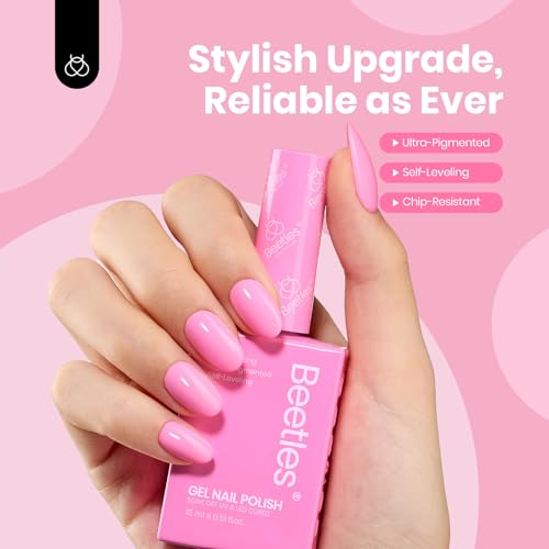 Image of Beetles Pink Gel Polish - First Crush 15ML /0.51Fl Oz, Light Pink Gel Nail Polish, Soak Off UV LED Lamp Nail Art, Long-Lasting Manicure Salon DIY Home Summer Nails