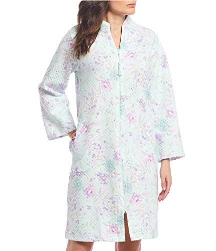 Miss Elaine Quilted Knit Floral Print Zip Front Short Robe (Large, Lavender Floral)