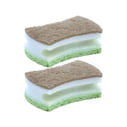 Image of Natural Scrub Sponge Scouring Pad - Sisal Plant Based Sponge Scrubber Non Scratch Eco Friendly, 2 Side Cellulose and Sisal for Nonstick Cookeware, Glasses, Dishes. by Superio (Green)