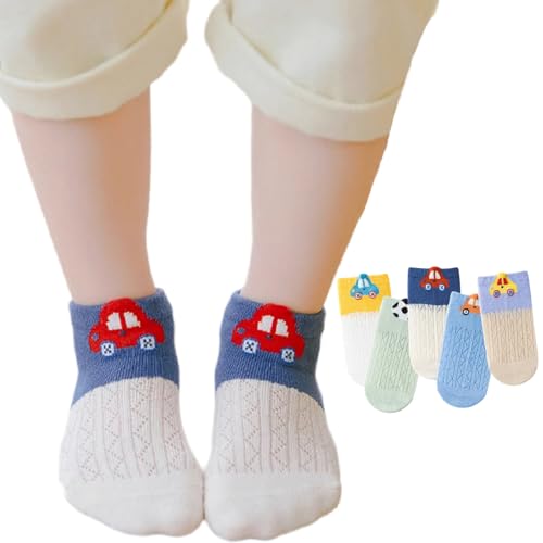Summer Thin Cotton Short Socks Cartoon Car Crane Fashion for Kids, Mesh Ankle Socks for Boys and Girls Baby Crew Socks